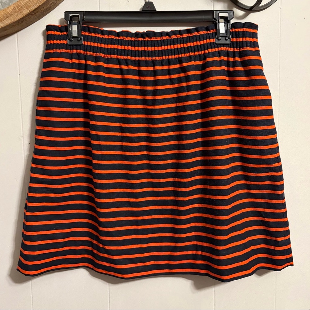 J. Crew Navy and Red Striped A-Line Skirt with Pockets linen and cotton